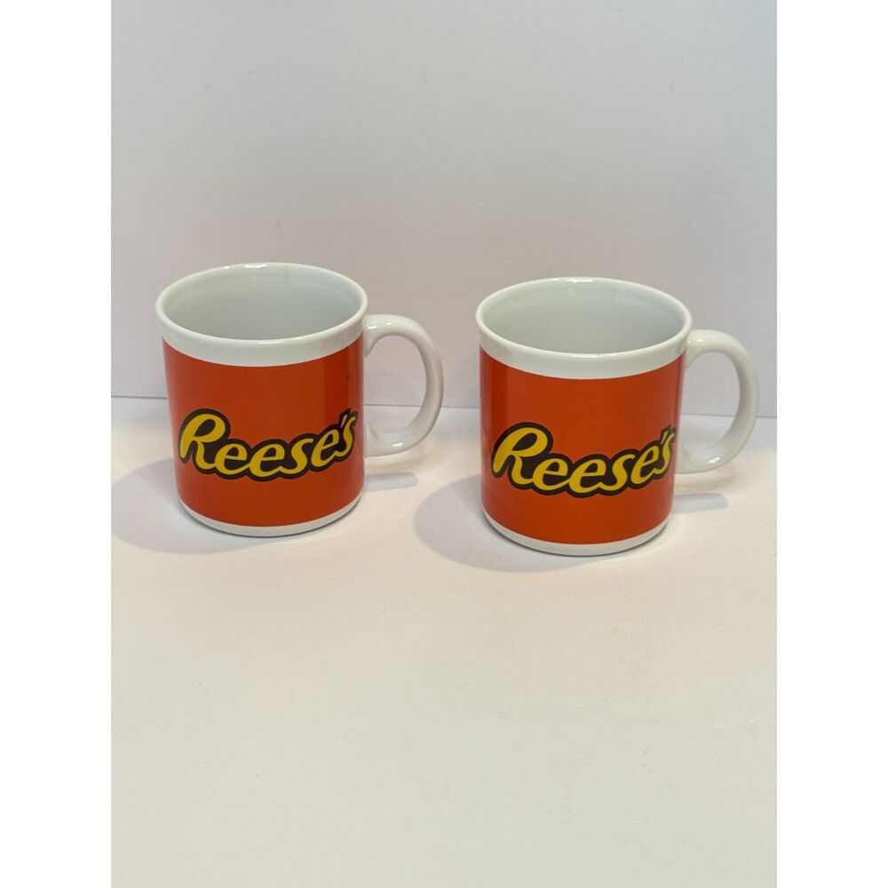 Reese’s Coffee Mug Set Lot of 2 Orange Ceramic Cups Galerie Peanut Butter Candy - Picture 3 of 6